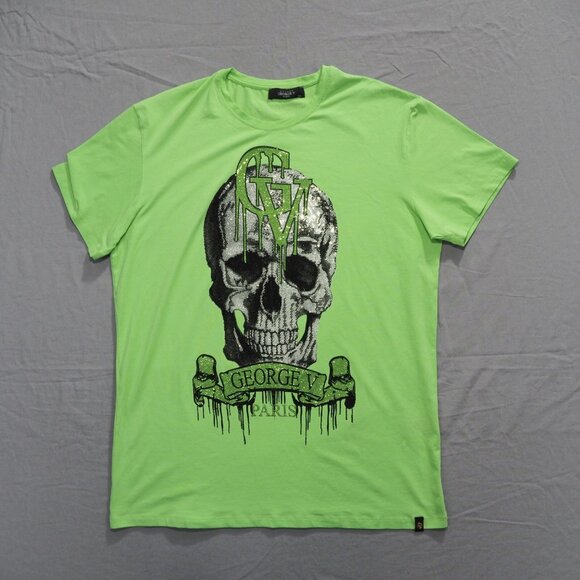 Avenue George V Other - Avenue George V Paris Shirt Mens 3XL Green Skull Rhinestone Graphic T Bling Bold